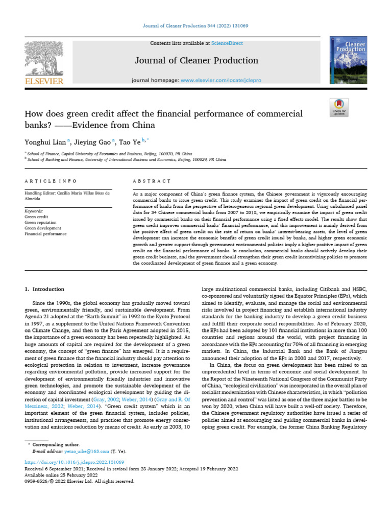 Impact of Green Credit on Bank Performance | PDF | Banks | Corporate ...