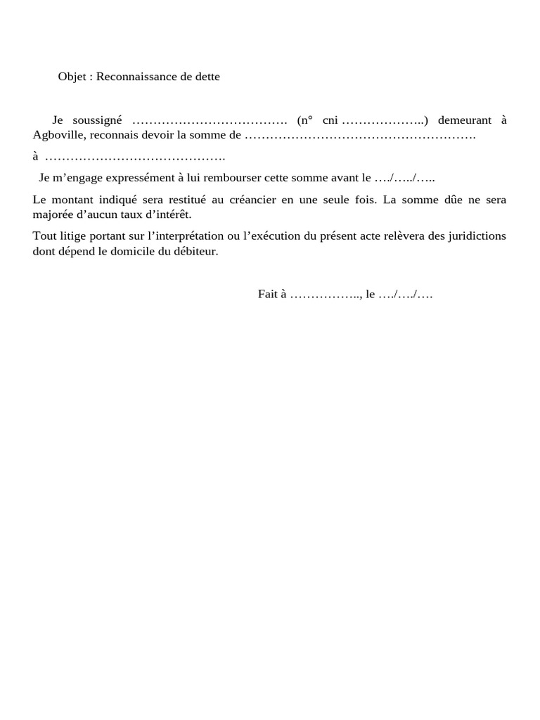 Modèle de reconnaissance de dette | PDF