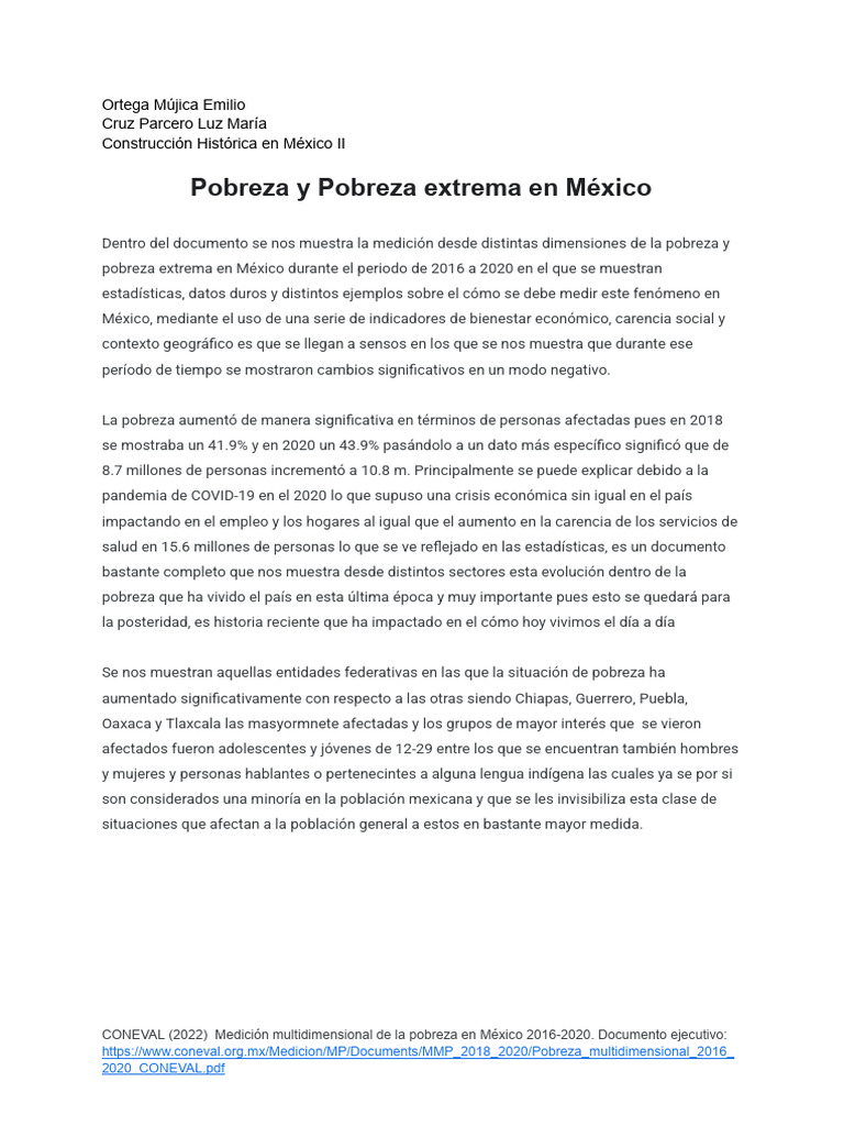 Pobreza y Pobreza Extrema en México | PDF