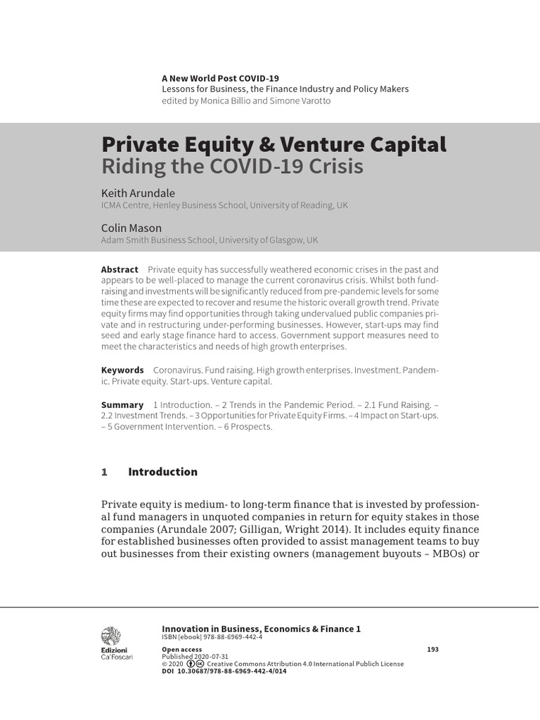 Private Equity & Venture Capital Riding The COVID-19 Crisis | PDF ...