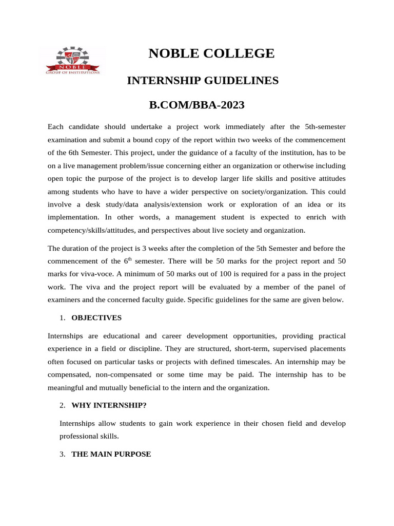 Noble College | PDF | Knowledge | Internship