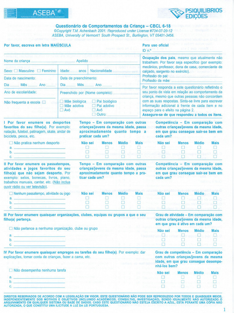 CBCL 6-18 | PDF