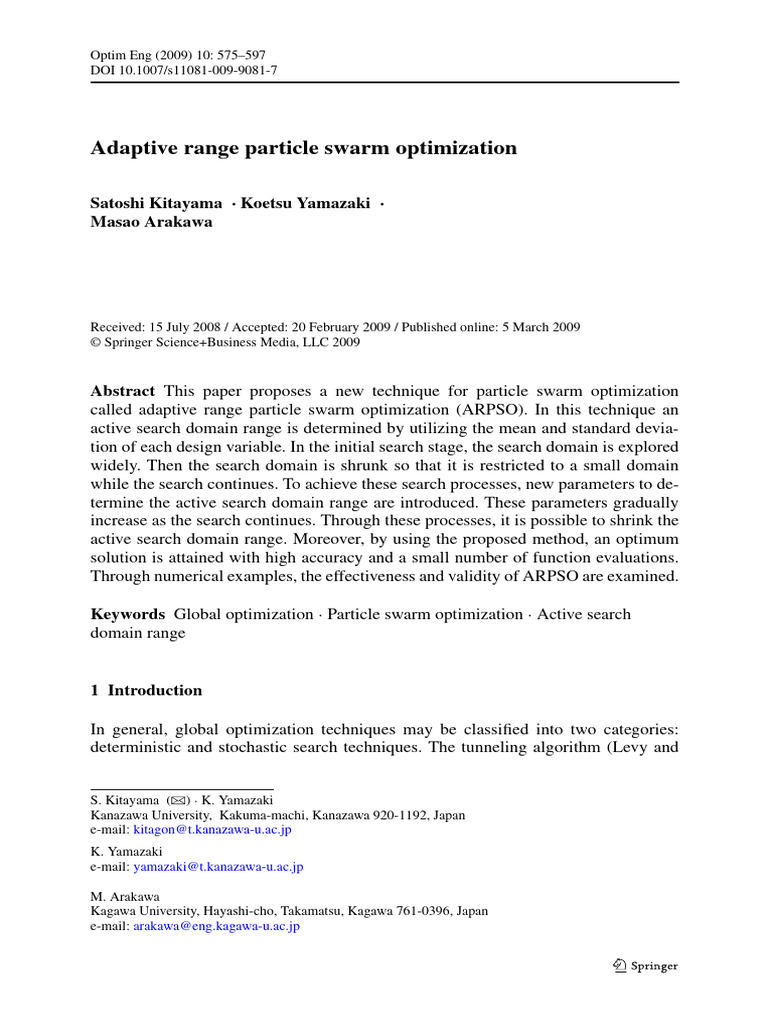 KitayamaArakawa - Adaptive Range PSO - OE09 | PDF | Mathematical ...