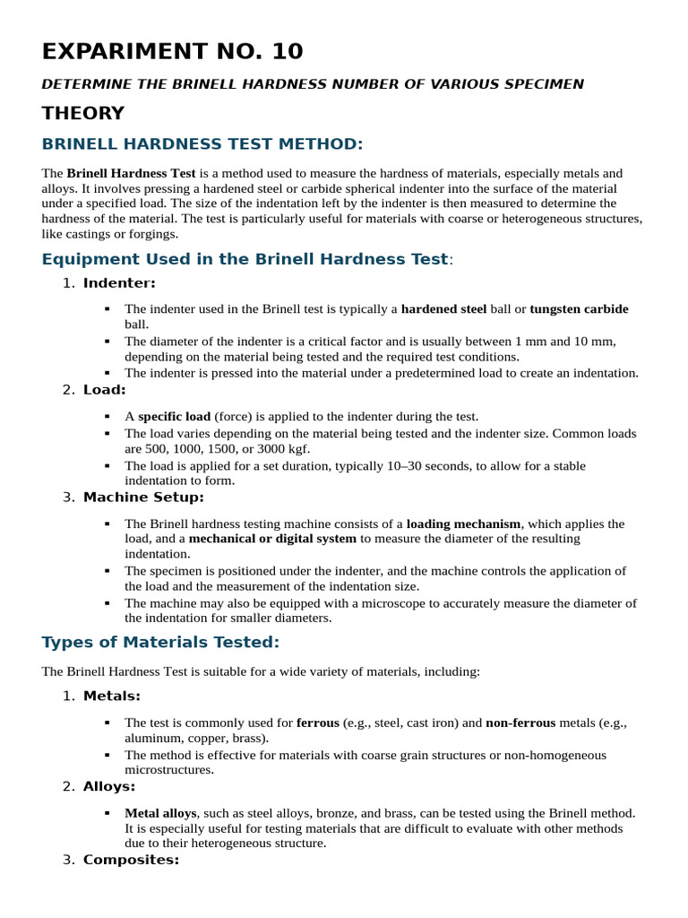 10lab Report Brinell Expariment | PDF | Hardness | Alloy