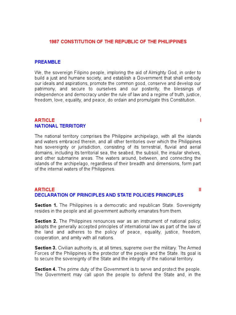 1987 Constitution of The Republic of The Philippines: Preamble | PDF ...
