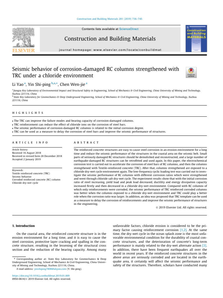 Seismic Performance of TRC-Strengthened RC Columns | PDF | Fibre ...