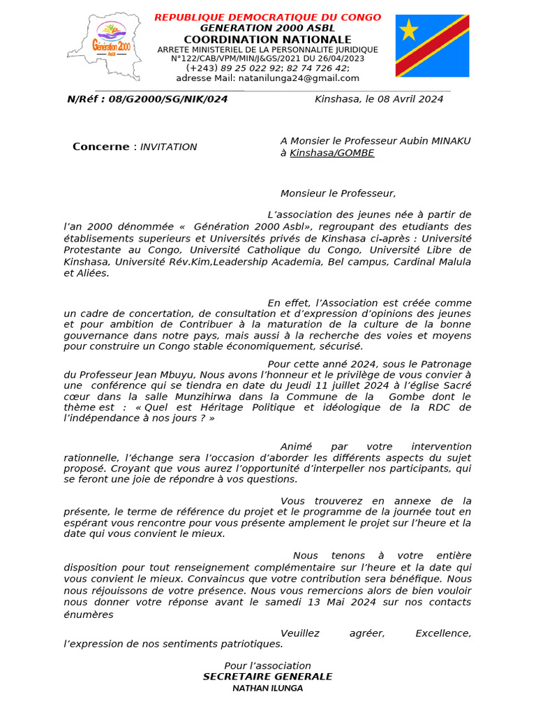 Invitation à la conférence sur la RDC | PDF