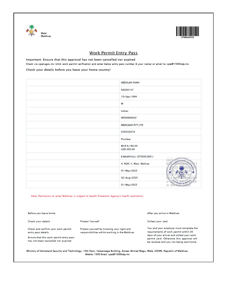 Maldives Work Permit Entry Pass Guide | PDF | Human Migration ...