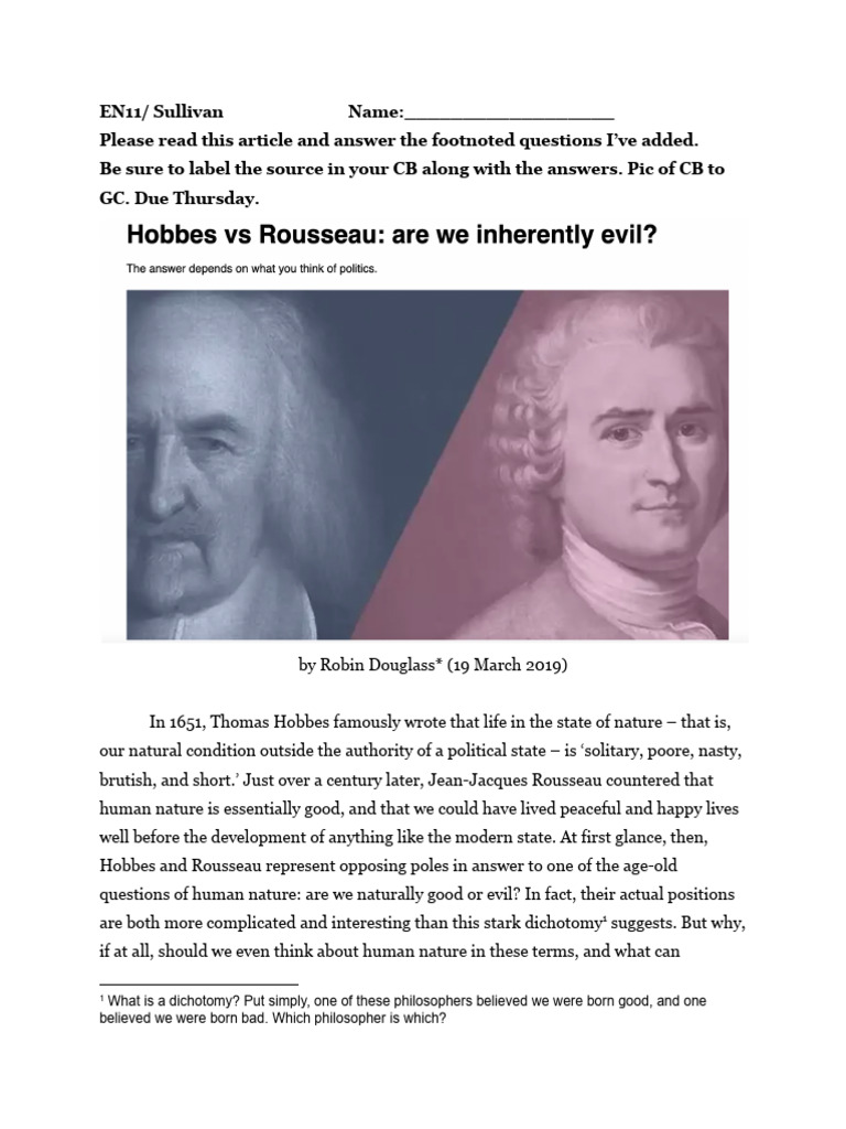 Hobbes vs. Rousseau on Human Nature | PDF | Jean Jacques Rousseau ...