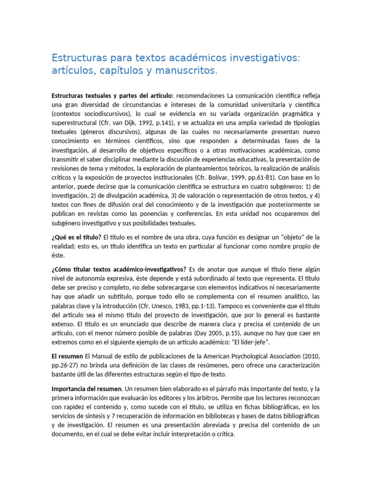 Estructuras de Textos Académicos Investigativos | PDF | Sumario ...
