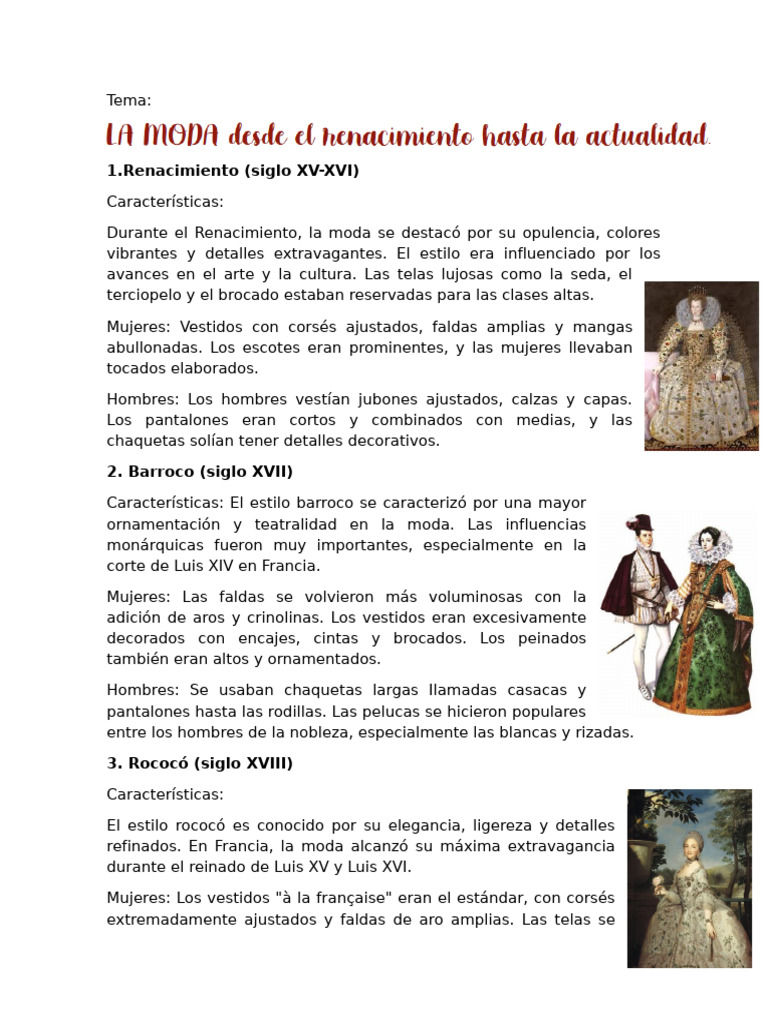 Evolución de la Moda a lo Largo de los Siglos | PDF | Moda | Ropa