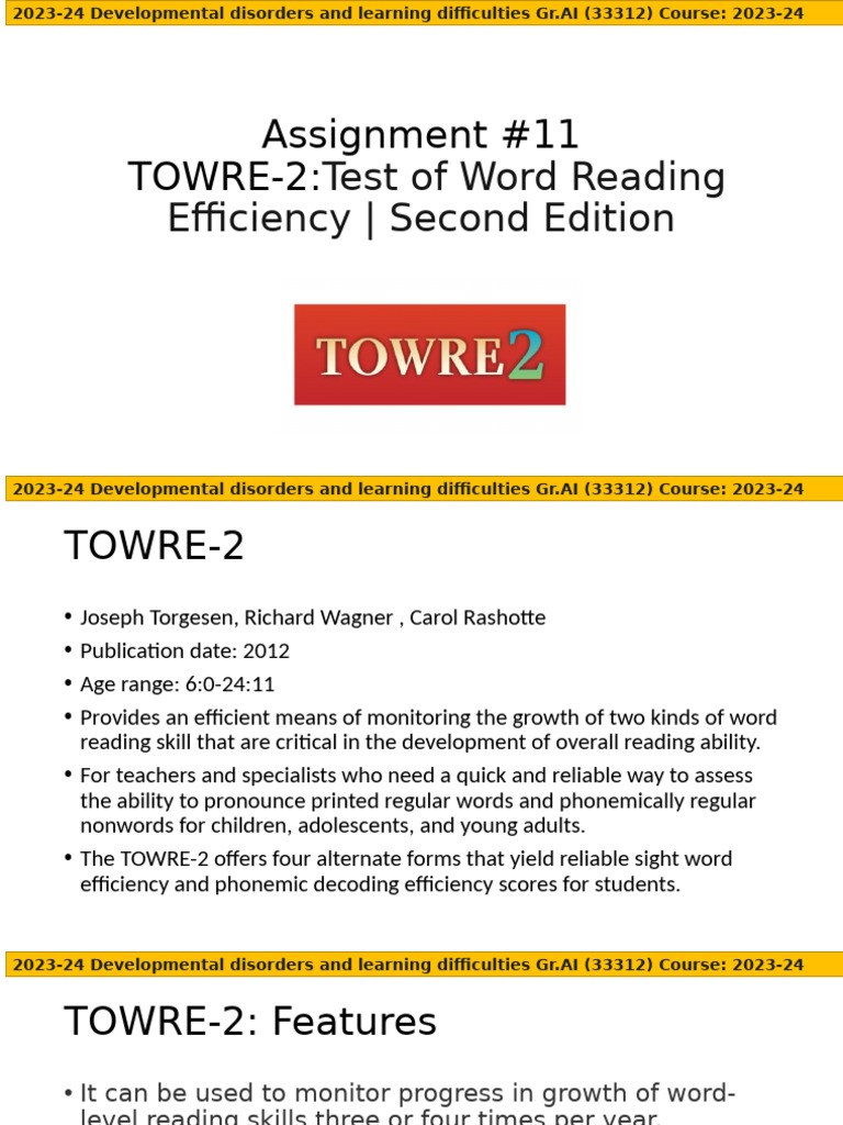 TOWRE-2 Word Reading Assessment Guide | PDF | Learning Disability ...