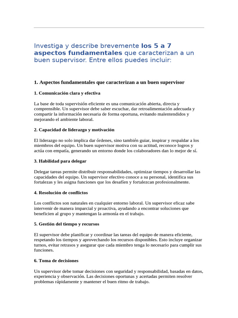 Claves para ser un buen supervisor | PDF | Liderazgo | Toma de decisiones