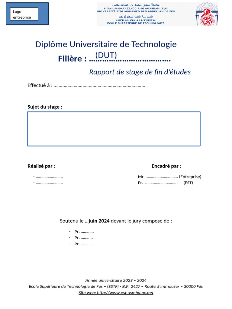Page de garde rapport de stage DUT | PDF