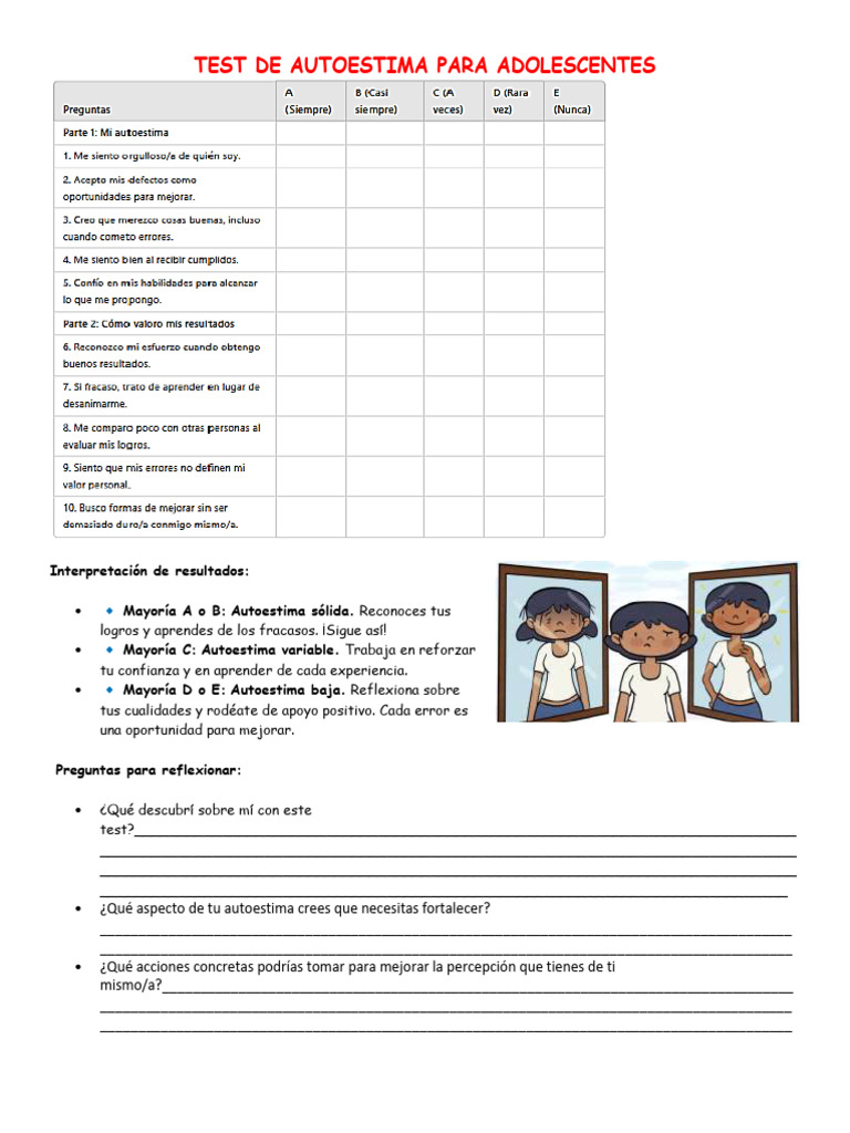 Test de Autoestima para Adolescentes | PDF