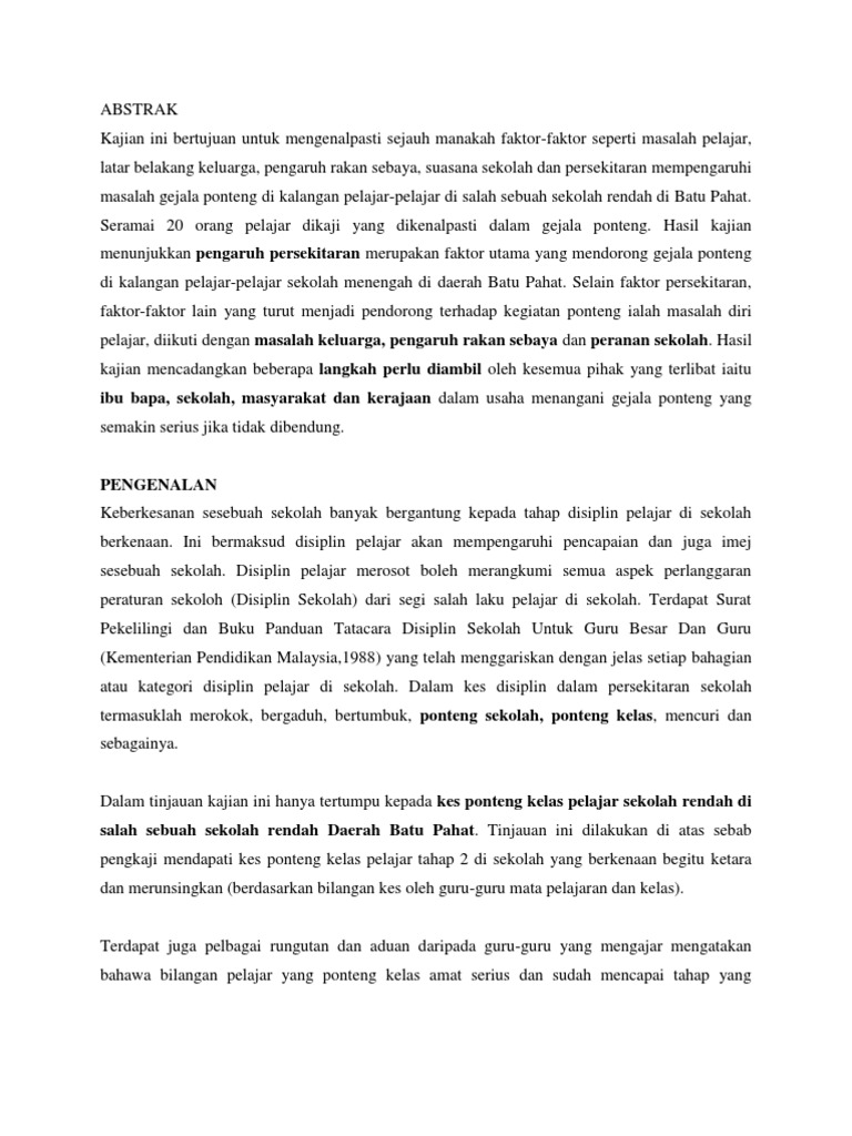 Masalah Ponteng Sekolah