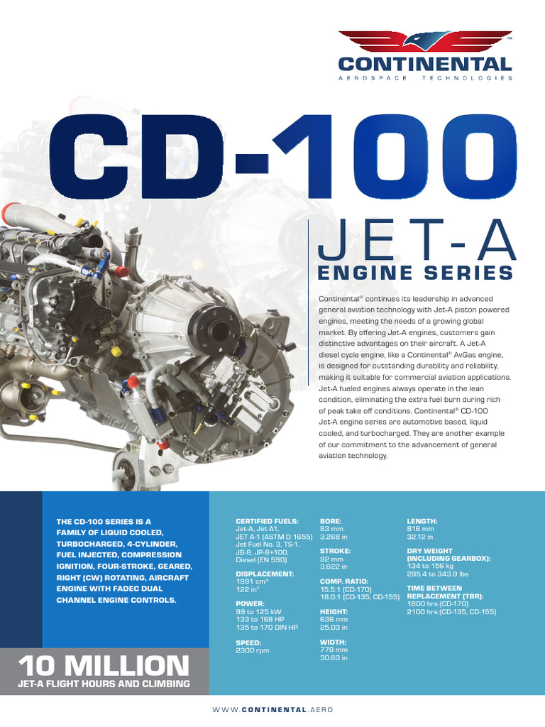 Continental CD-100 Jet-A Engine Overview | PDF | Jet Fuel | Diesel Engine