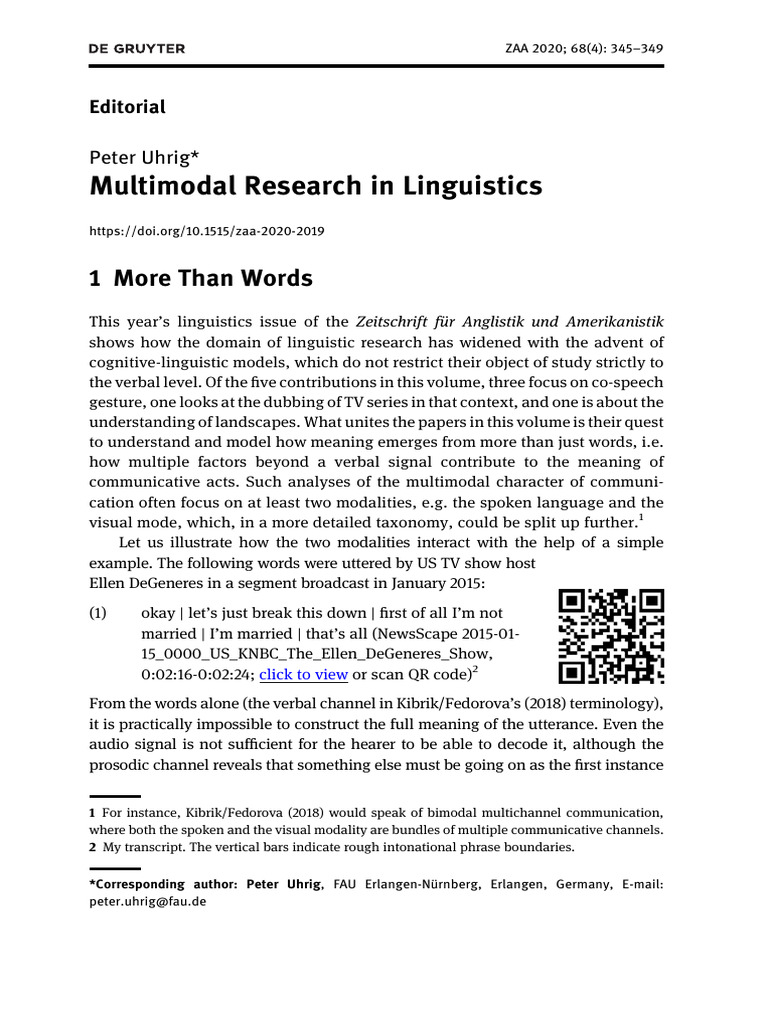 Multimodal Communication in Linguistics | PDF | Gesture | Data