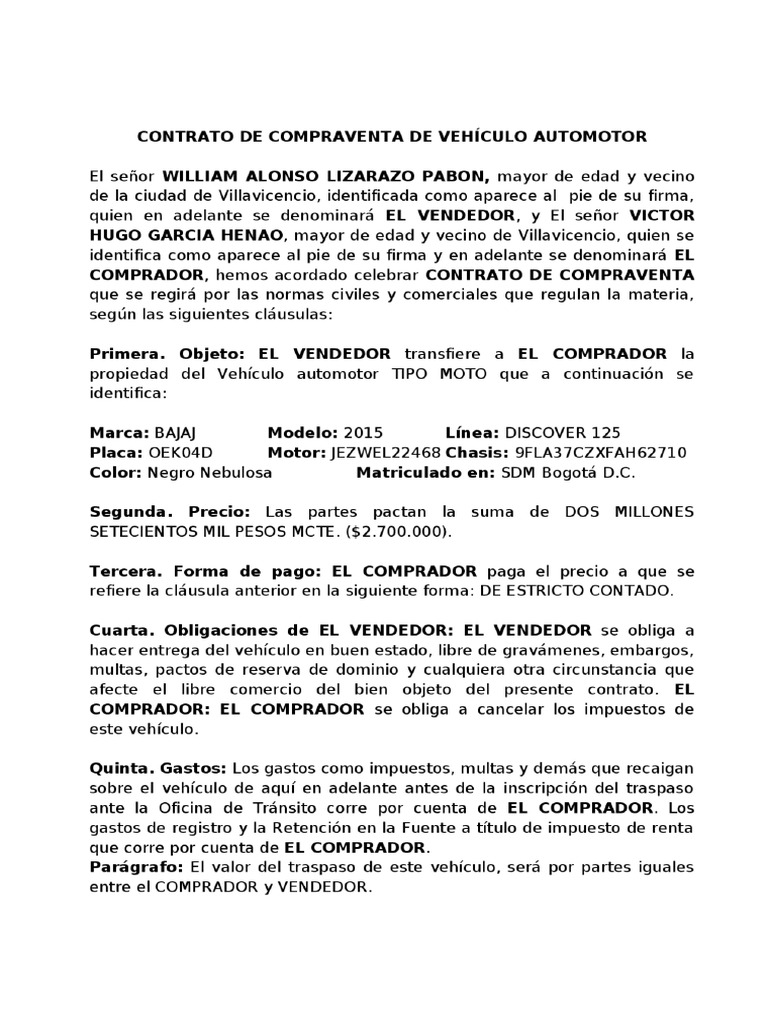 Compra Venta de Vehiculo | PDF