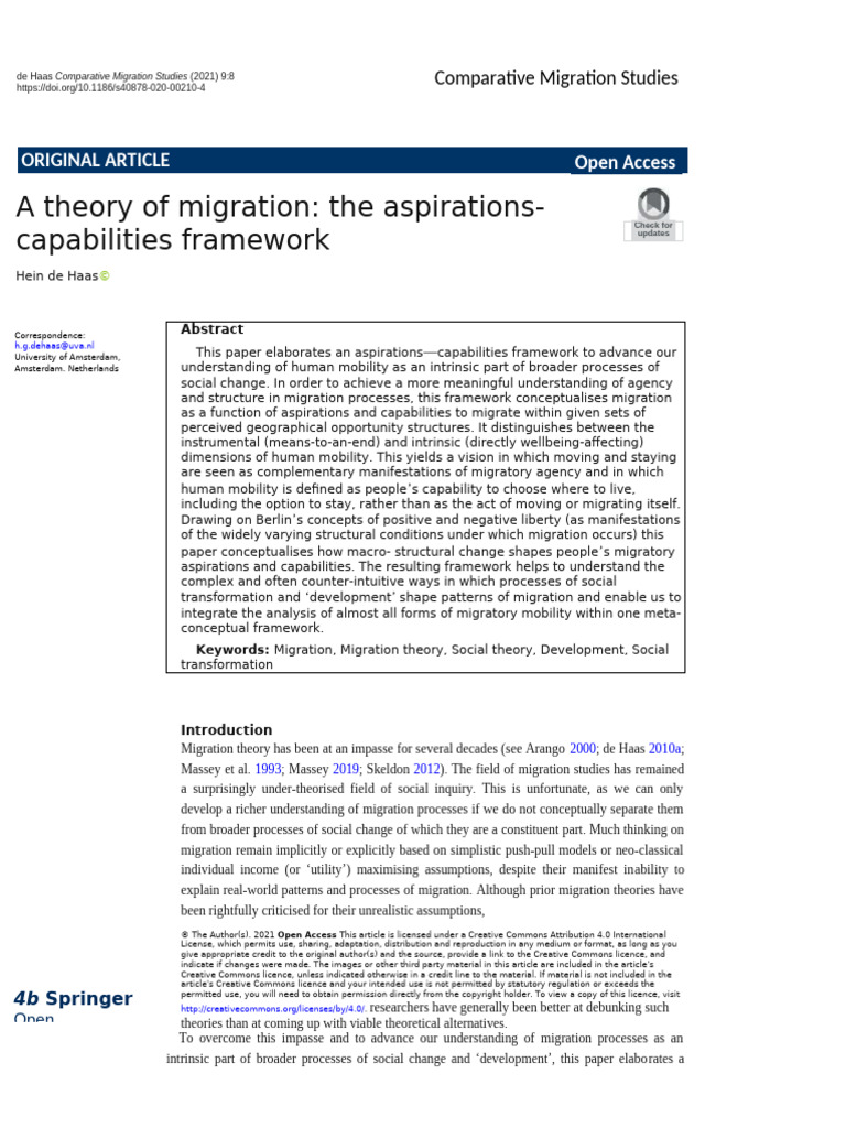 Aspirations-Capabilities in Migration Theory | PDF | Human Migration ...