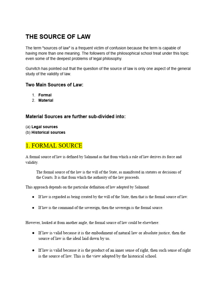 Formal and Material Sources of Law | PDF | Sources Of Law | Precedent