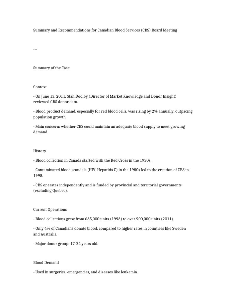 CBS Blood Donation Strategy Recommendations | PDF | Blood Donation