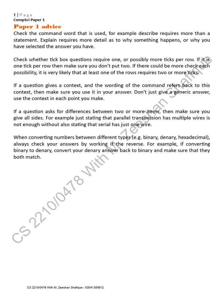 CompSci Paper 1 Study Guide | PDF | Data Compression | Byte