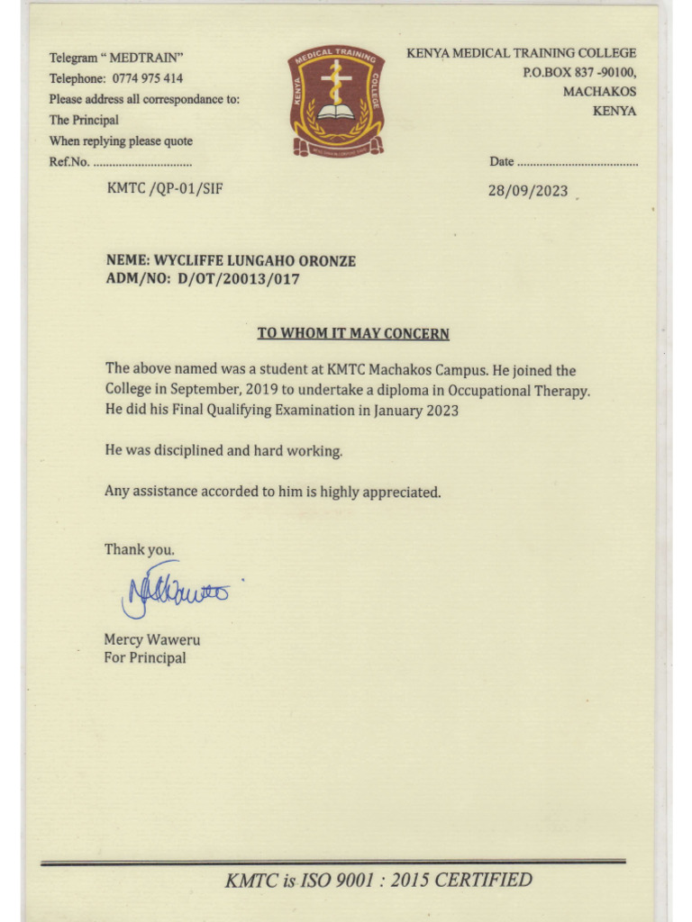 KMTC Recomendation Letter | PDF