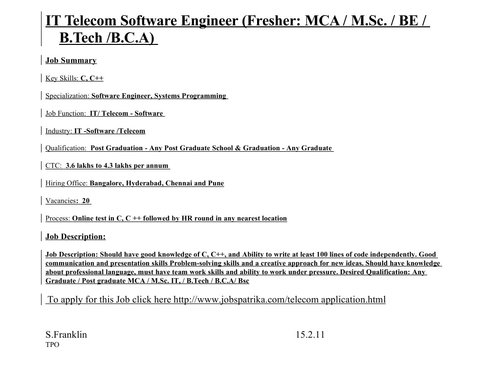 IT Telecom Software Engineer | PDF