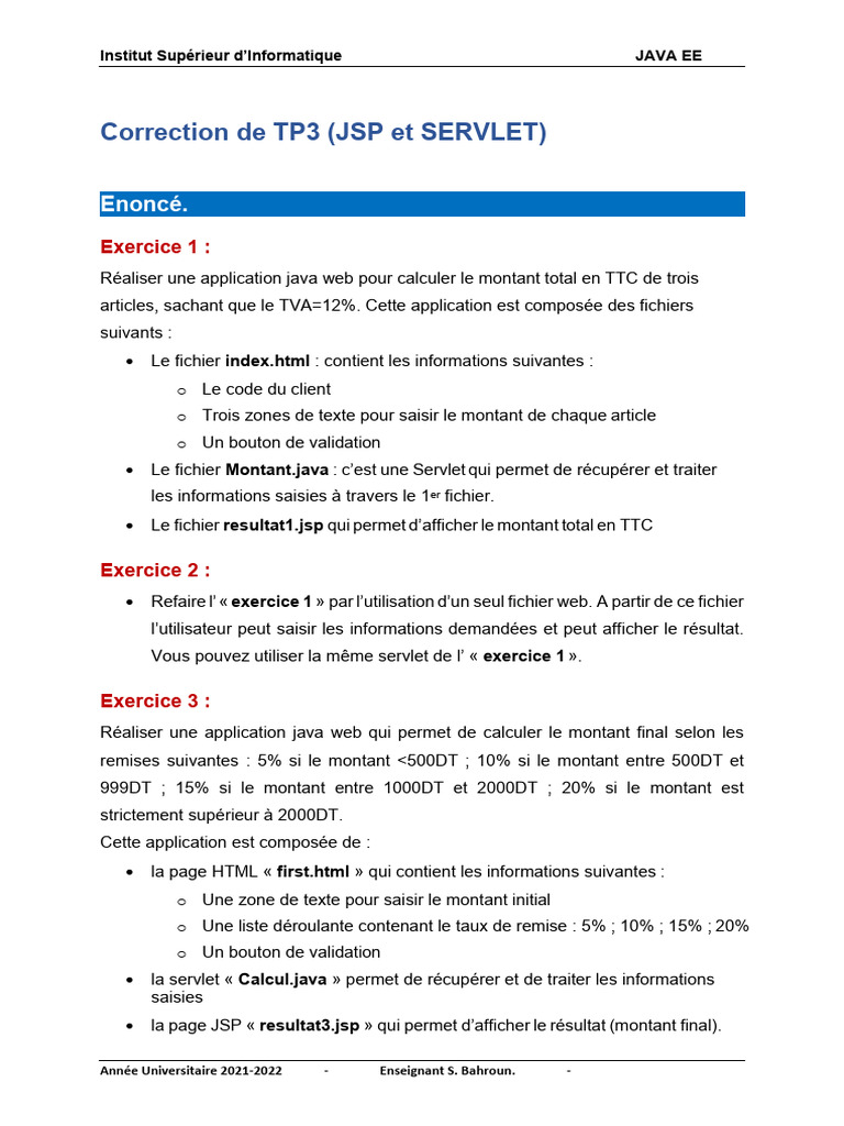 Correction TP Java EE : JSP et Servlet | PDF | Java (Langage de ...