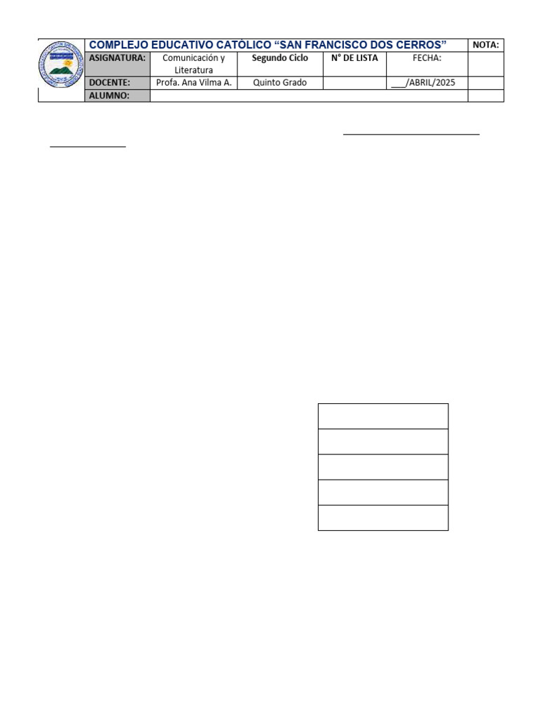 Prueba de Comunicación y Literatura 5to Grado | PDF