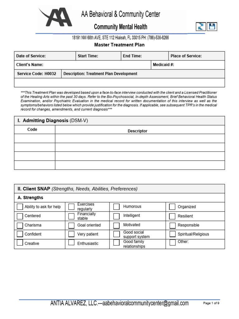 Comprehensive Mental Health Treatment Plan | PDF | Mental Health ...