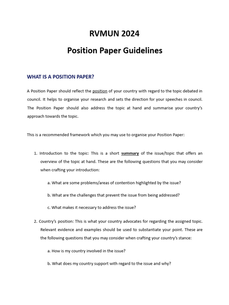 RVMUN 2024 Position Paper Guidelines | PDF
