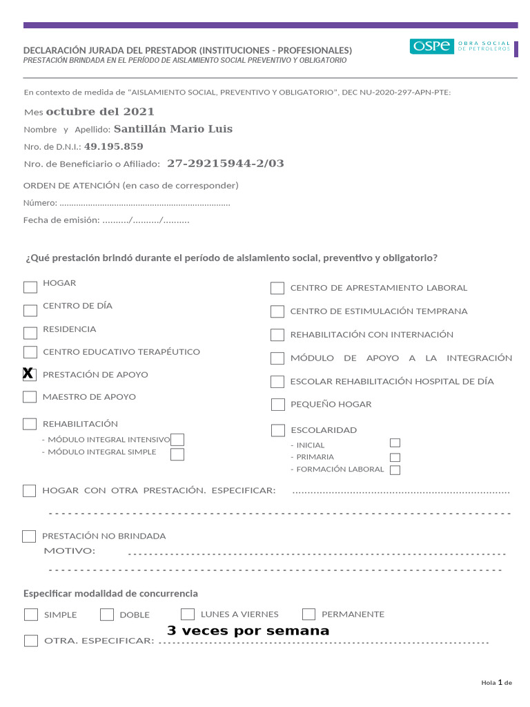 Declaración Jurada de Prestaciones 2021 | PDF