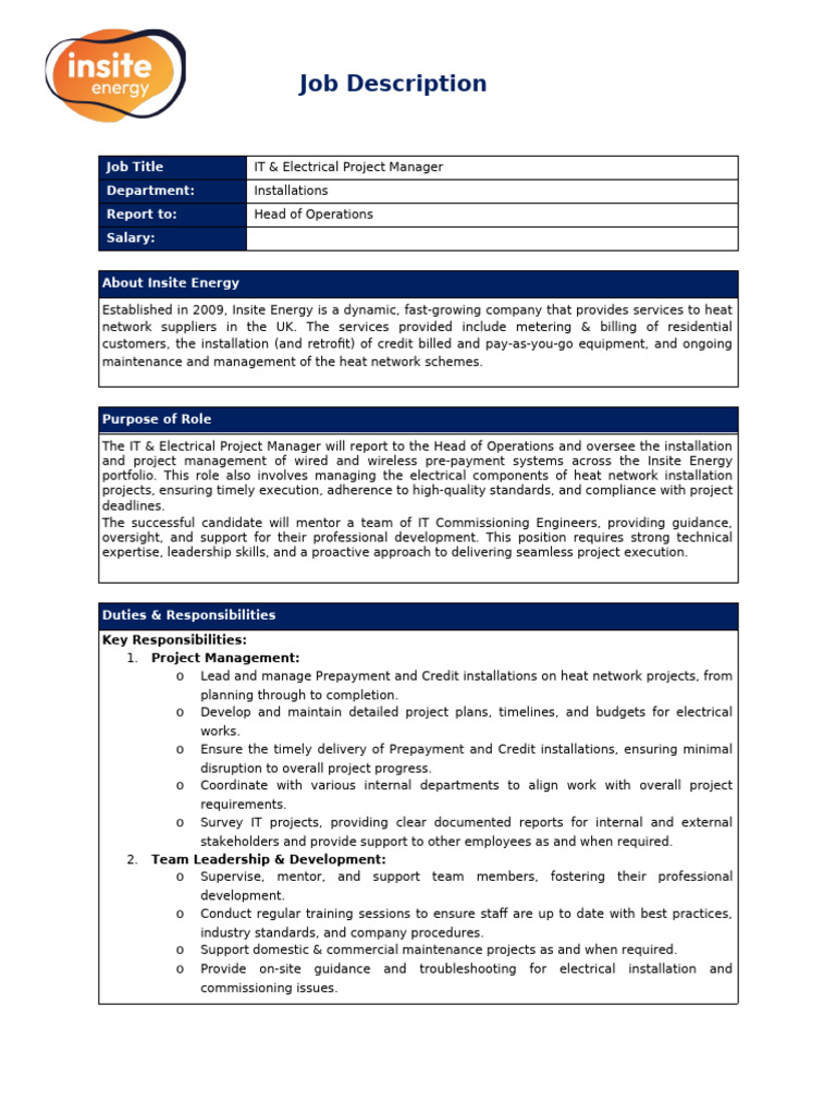 It Electrical Project Manager JD | PDF | Safety | Regulatory Compliance
