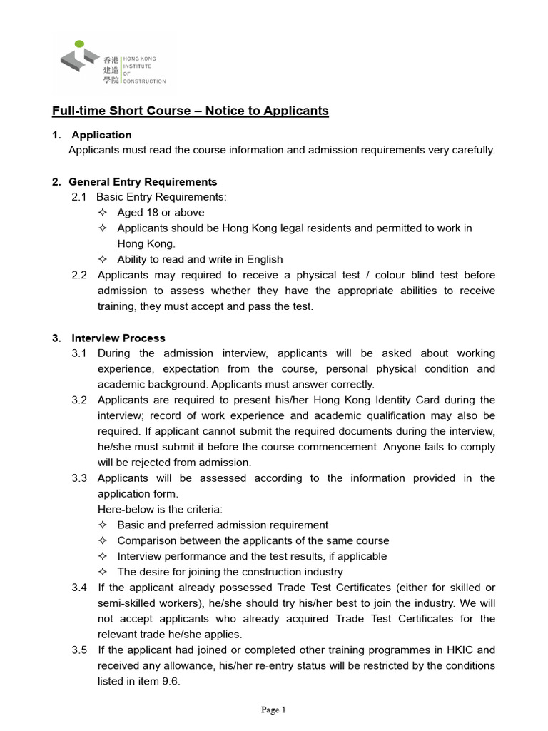Full-time Short Course Admission Guide | PDF | University And College ...