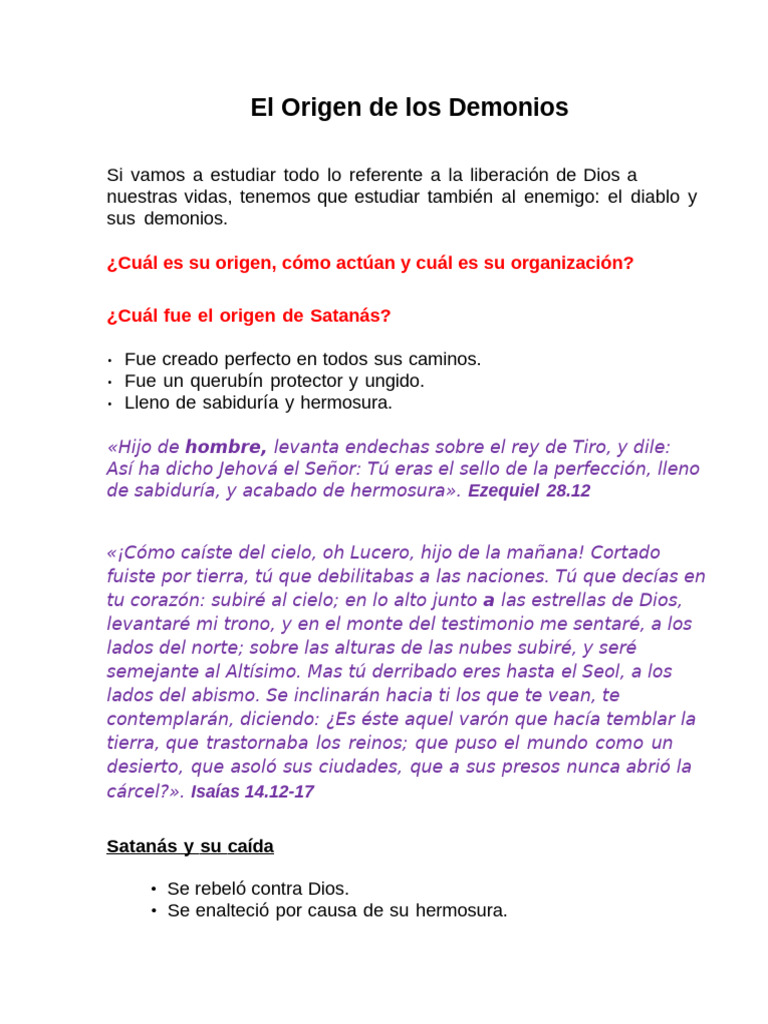 Origen y Naturaleza de los Demonios | PDF | Demonios | Satán
