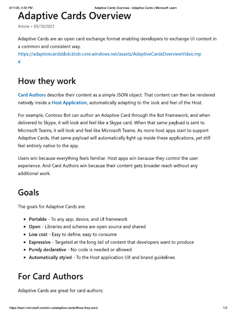 Adaptive Cards Overview | PDF