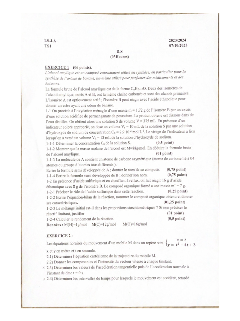 Ds PC Ts1 Trimestre 1 | PDF