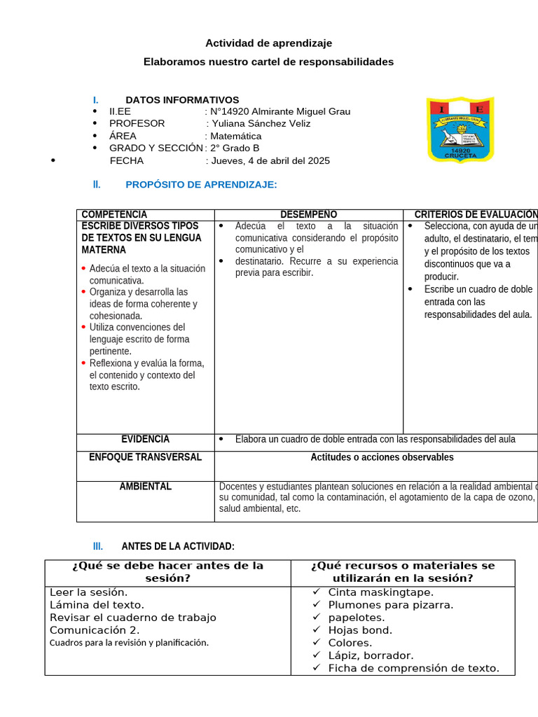 Cartel de Responsabilidades en Aula | PDF | Salón de clases | Aprendizaje