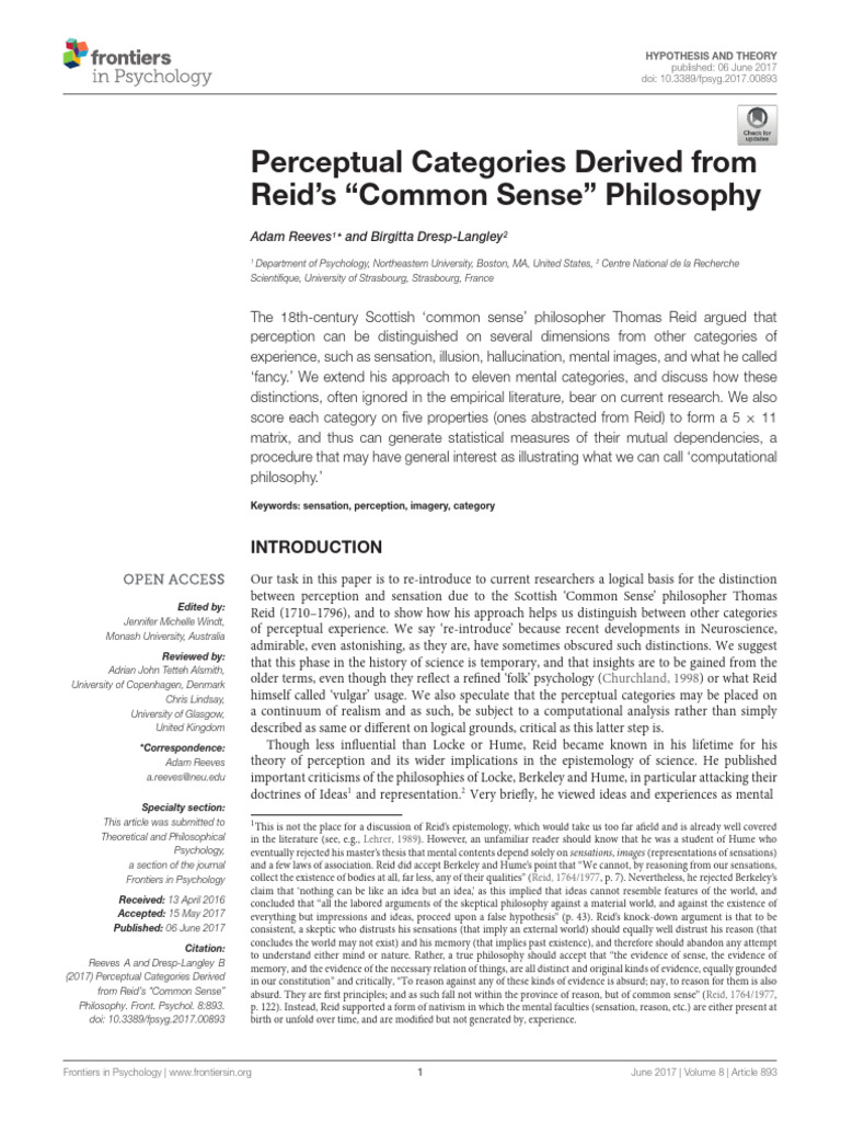 Perceptual Categories Derived From Reids Phylosophy | PDF | Perception ...