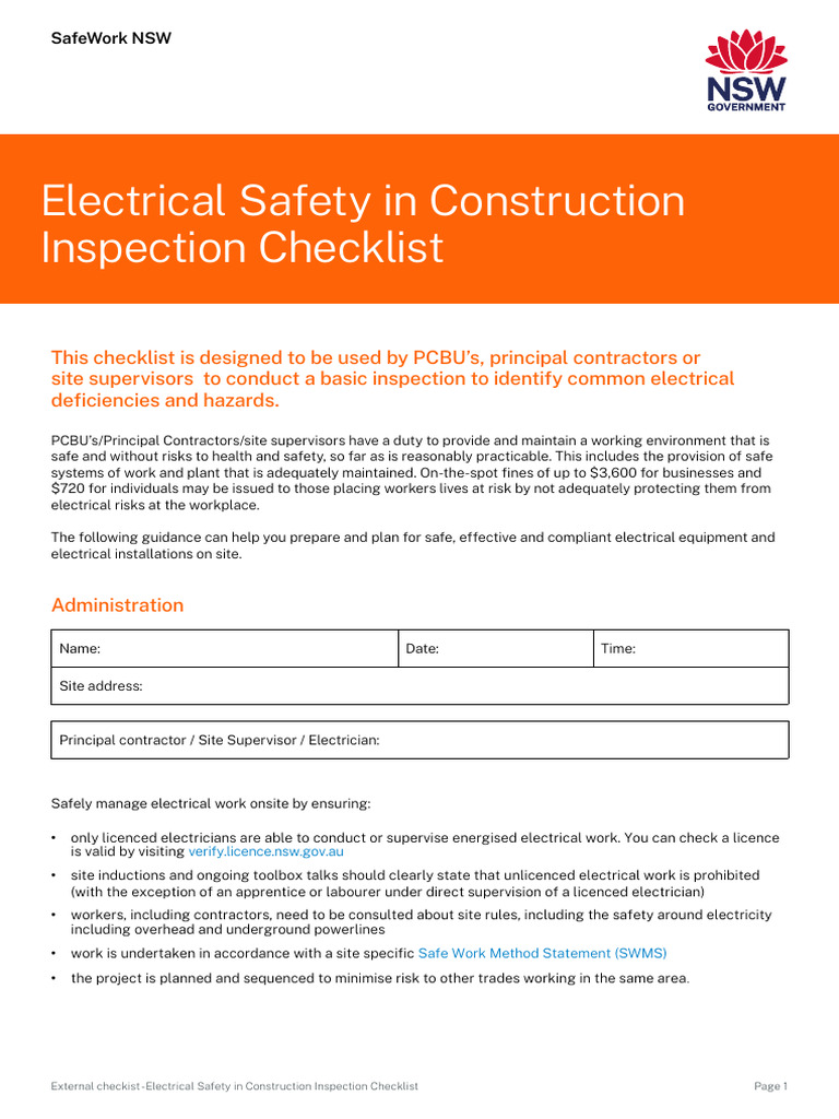 Electrical Safety Inspection Checklist | PDF | Ac Power Plugs And ...