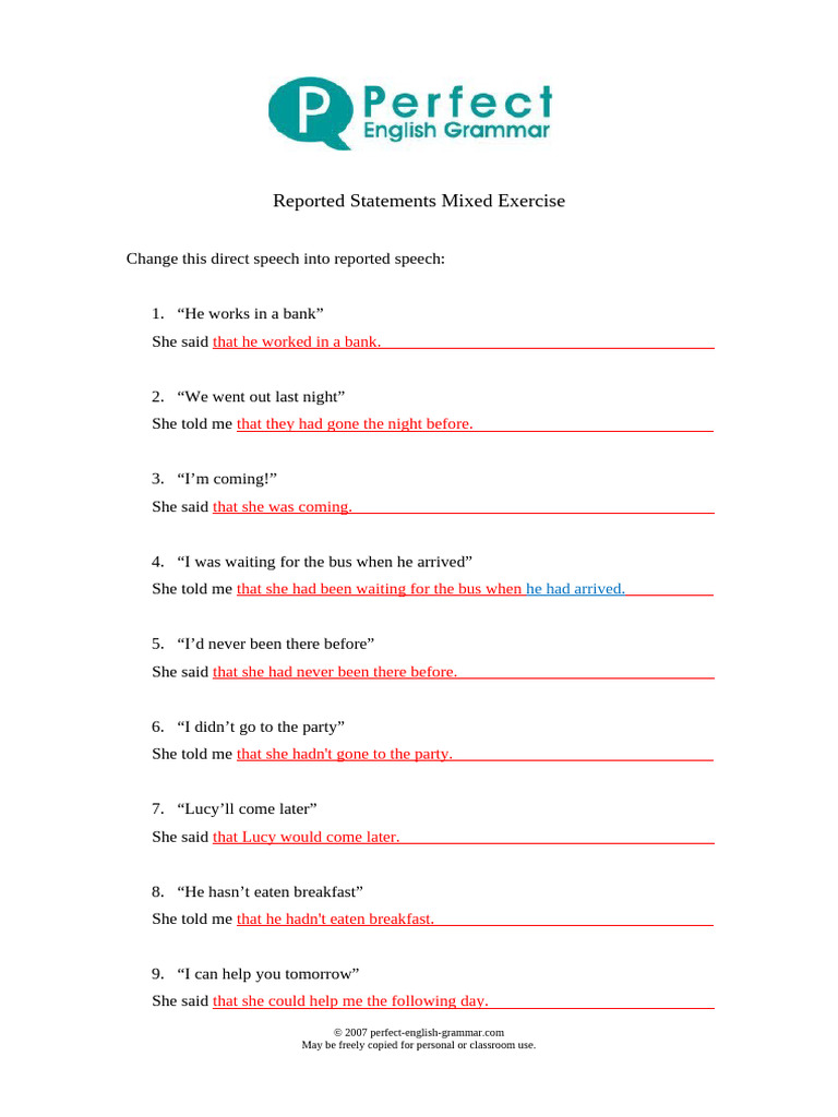 Reported Speech Mixed Exercise | PDF | Cuisine