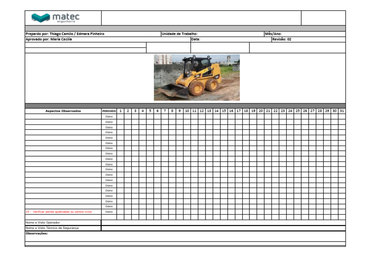 Checklist Diário de Inspeção Bob Cat | PDF