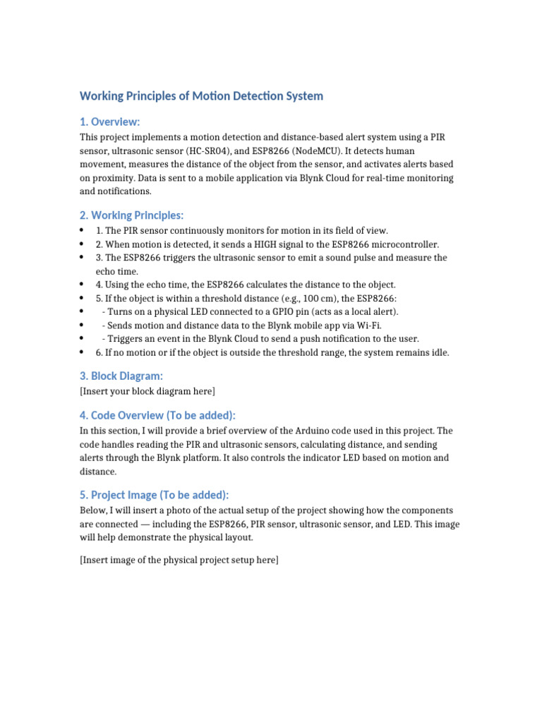 Motion Detection Project Explanation Updated | PDF