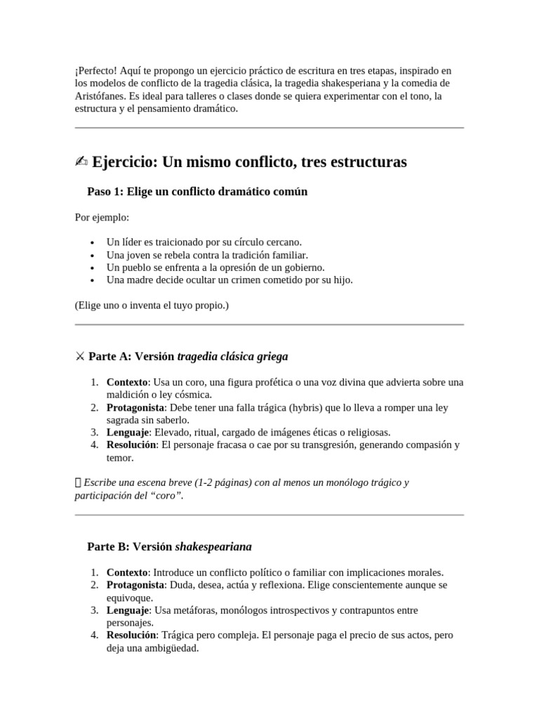 Ejercicio de Escritura Dramática en Tres Estilos | PDF | Tragedia ...