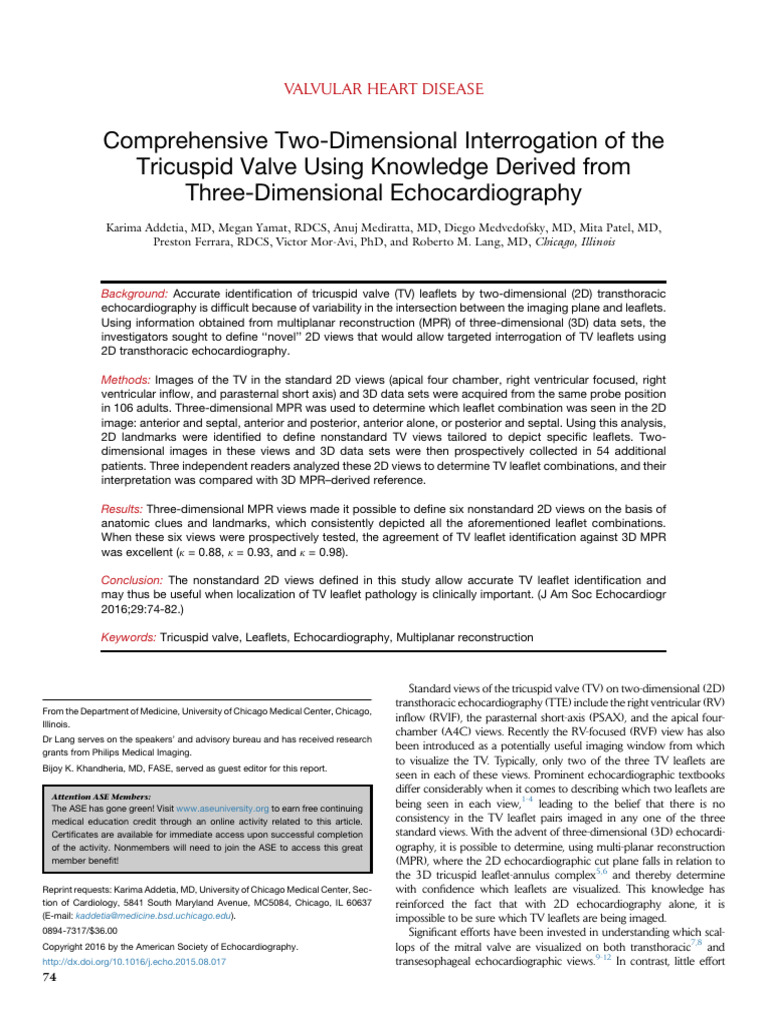 Enhanced TTE Views for Tricuspid Leaflets | PDF | Heart Valve ...