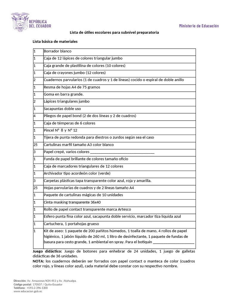 Lista de útiles escolares 2025 preparatoria | PDF | Papel | Papelería