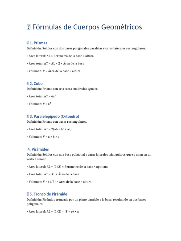 Formulas Cuerpos Geometricos | PDF