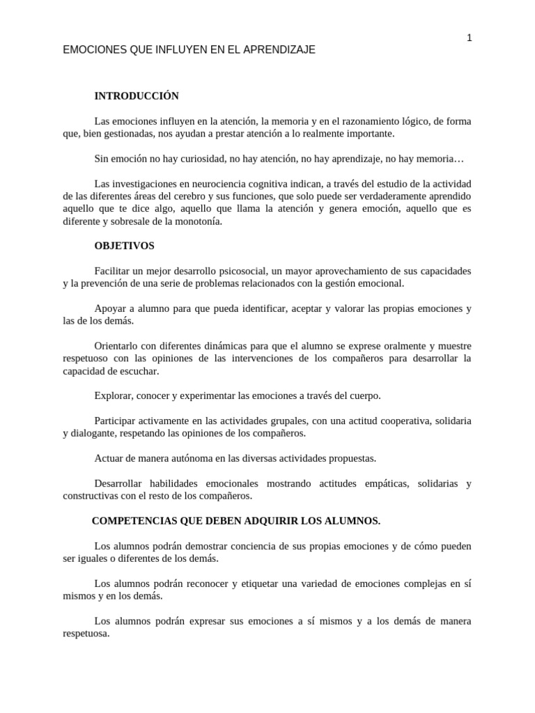 Emociones y Aprendizaje Efectivo | PDF | Las emociones | Aprendizaje